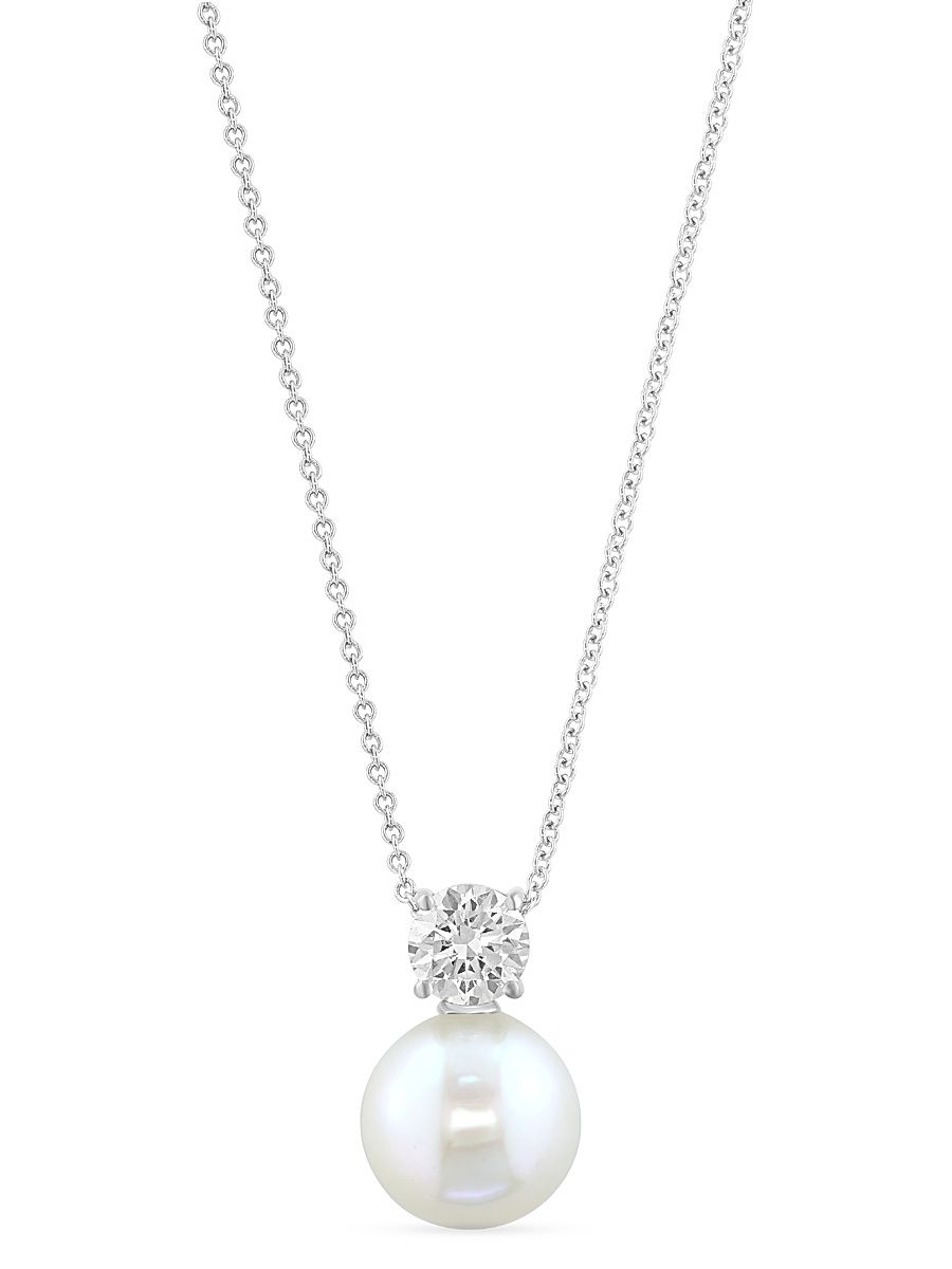 Women's Effy 18K-White-Gold, 0.78 Lab-Grown Diamond, Freshwater Pearl Necklace - White Gold