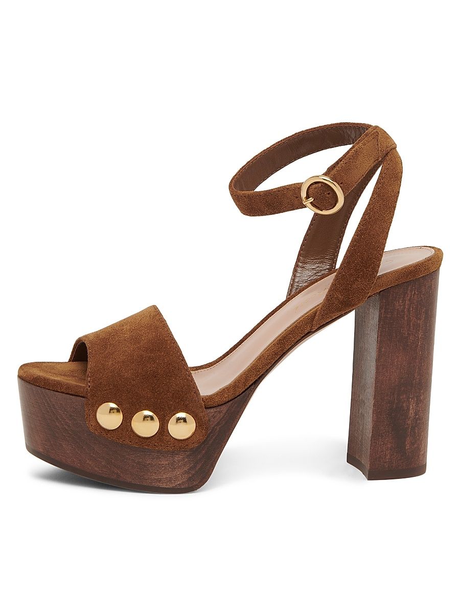 Women's 70MM Studded Suede Platform Sandals - Moka - Size 12