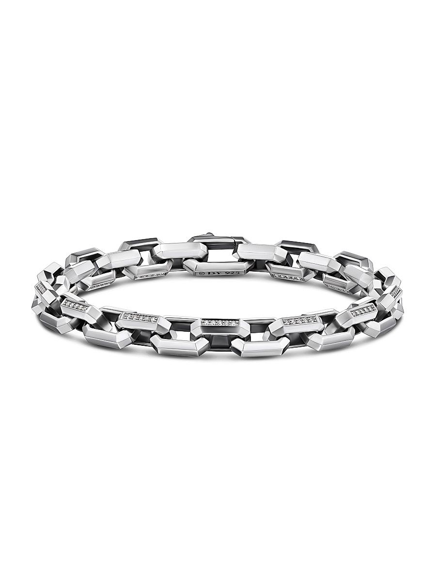 Men's Heirloom Chain Link Bracelet in Sterling Silver - Diamond - Size Medium