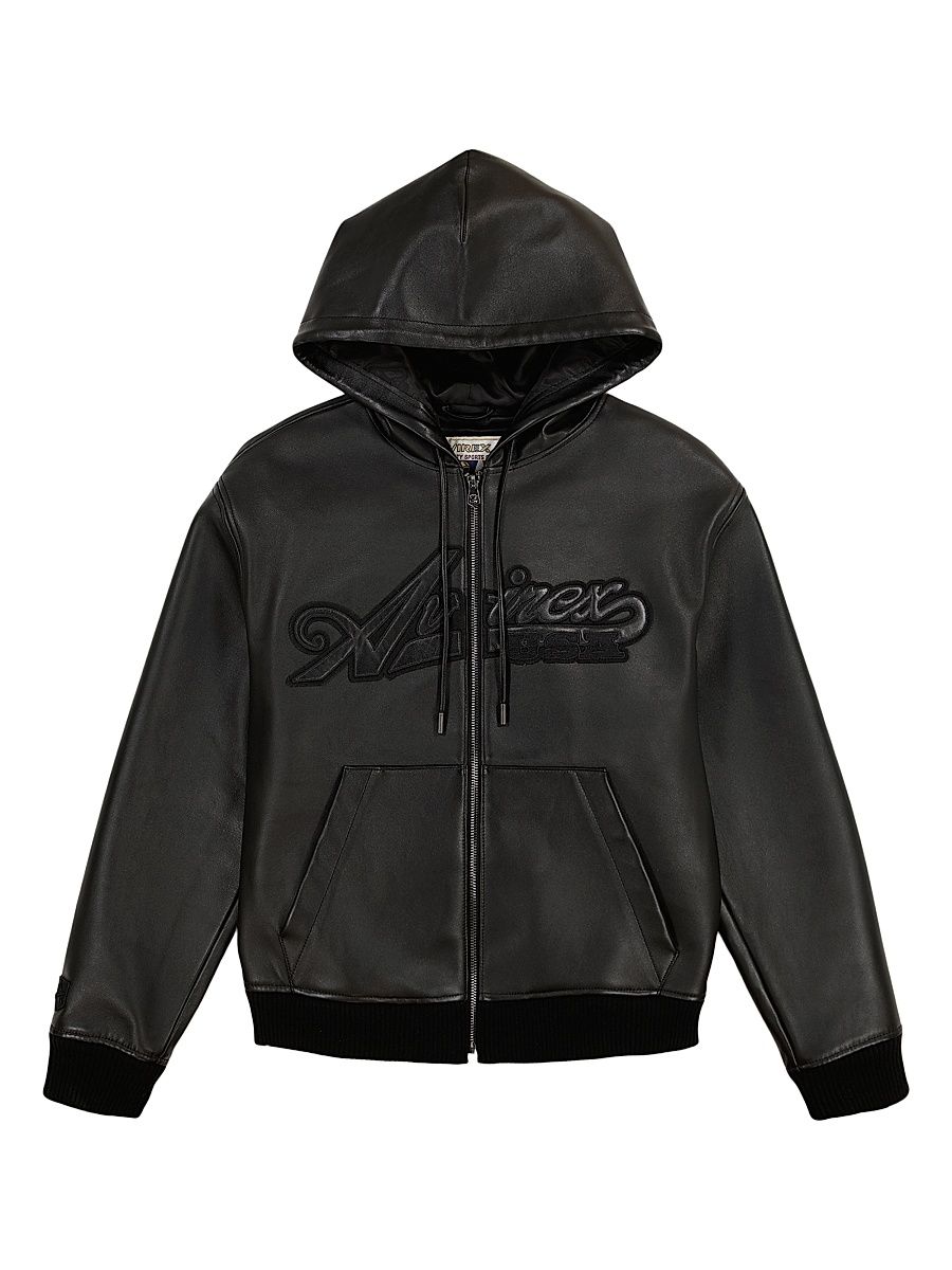 Men's Core Nappa Leather Full-Zip Hoodie - Black - Size Small