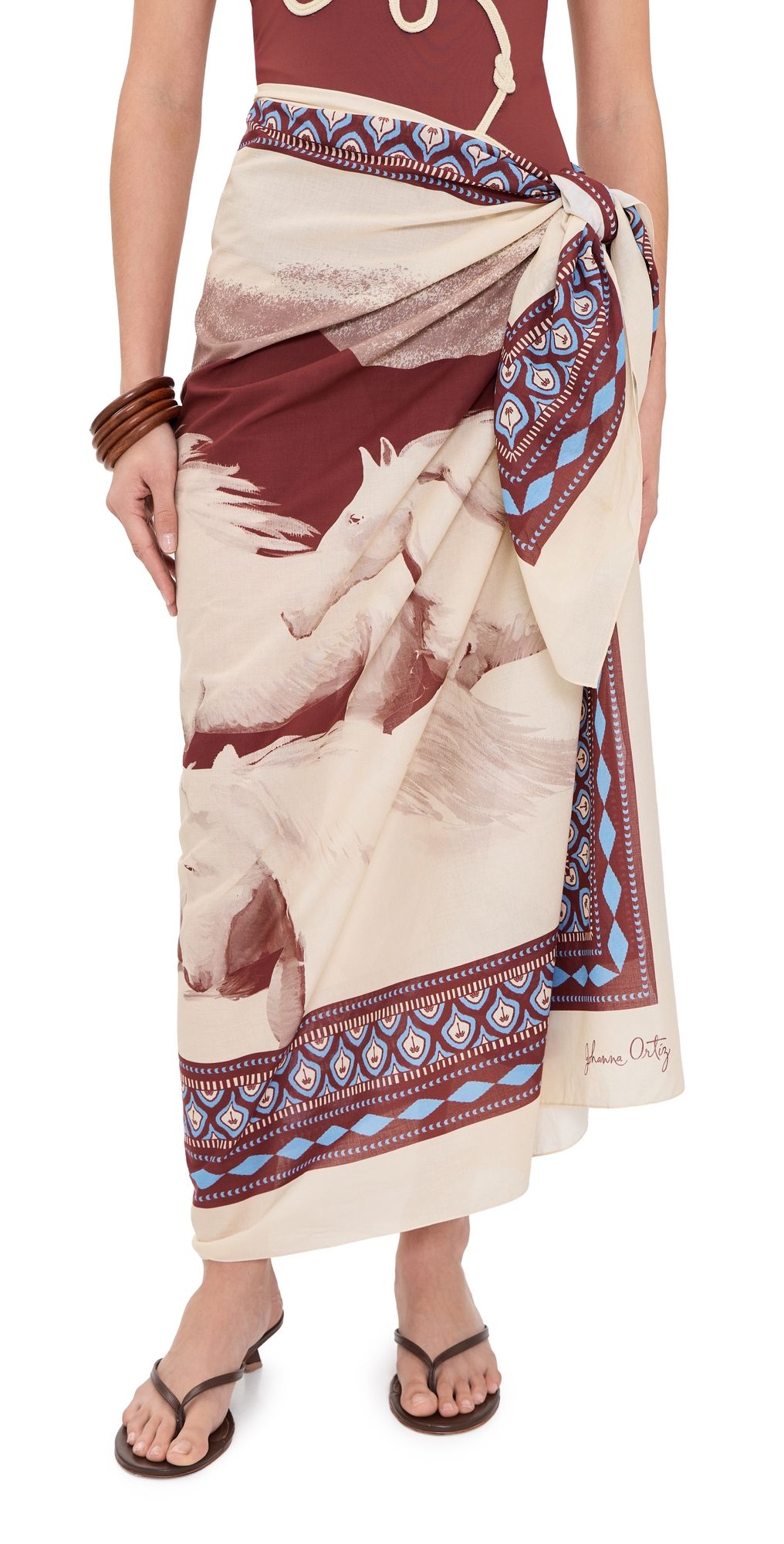 Johanna Ortiz Travesa De Luz Salvaje Coverup Pareo Ecru/Wine One Size