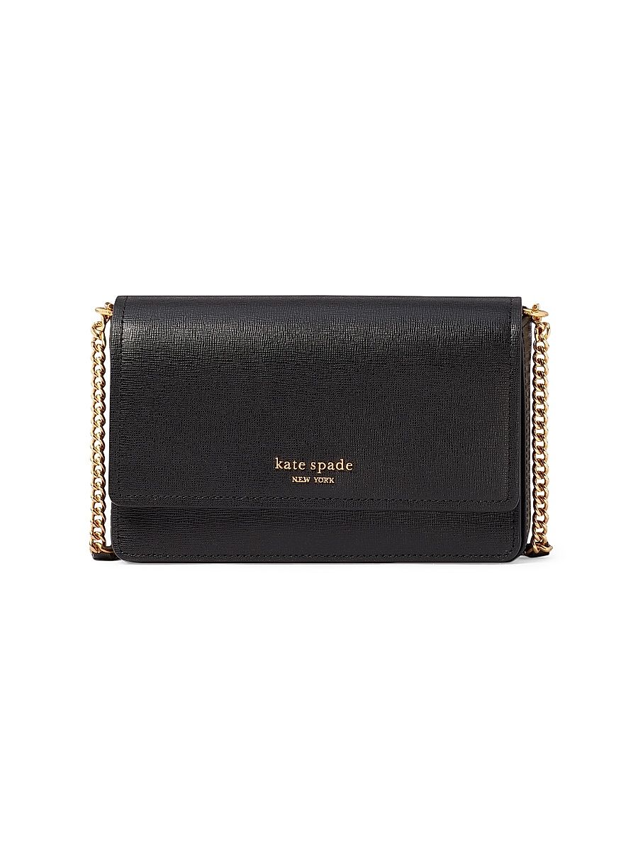 Women's Morgan Saffiano Leather Flap Chain Wallet - Black