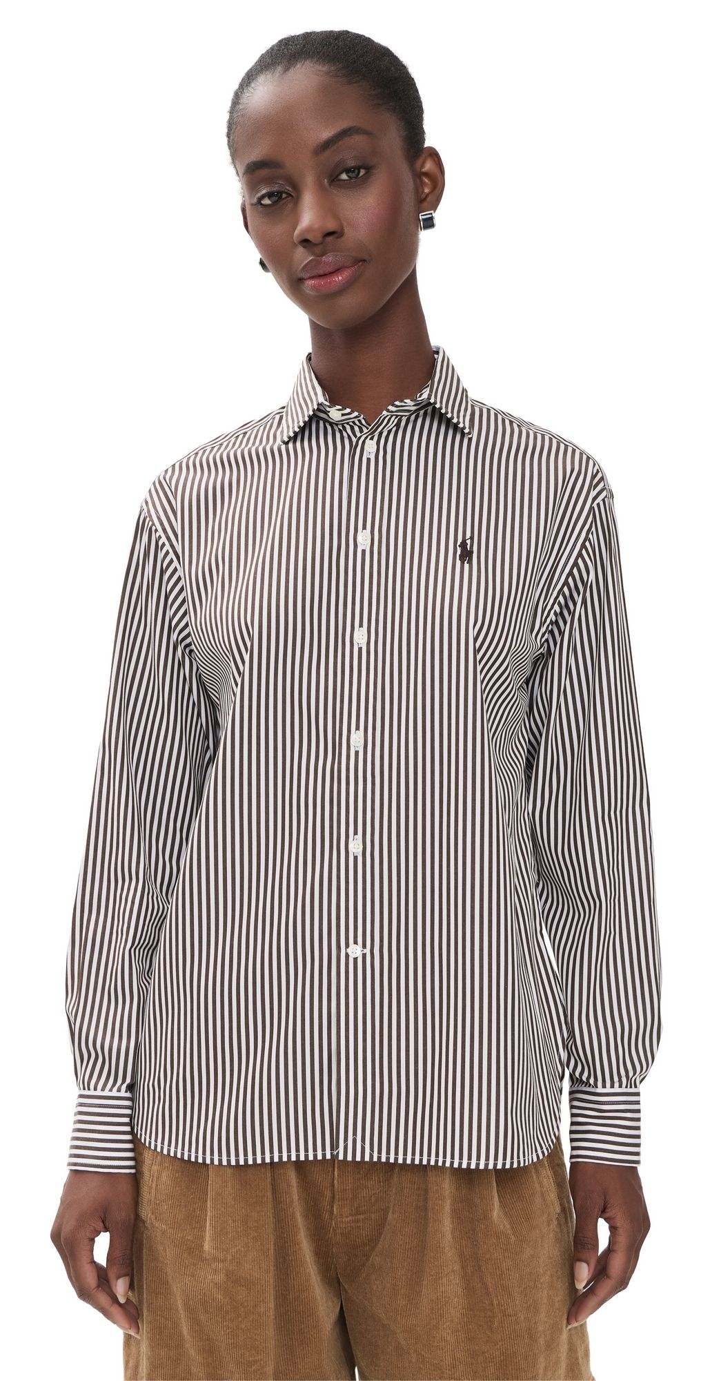 Polo Ralph Lauren Ramsey Striped Button Down Shirt 1936 Dark Brown White XS