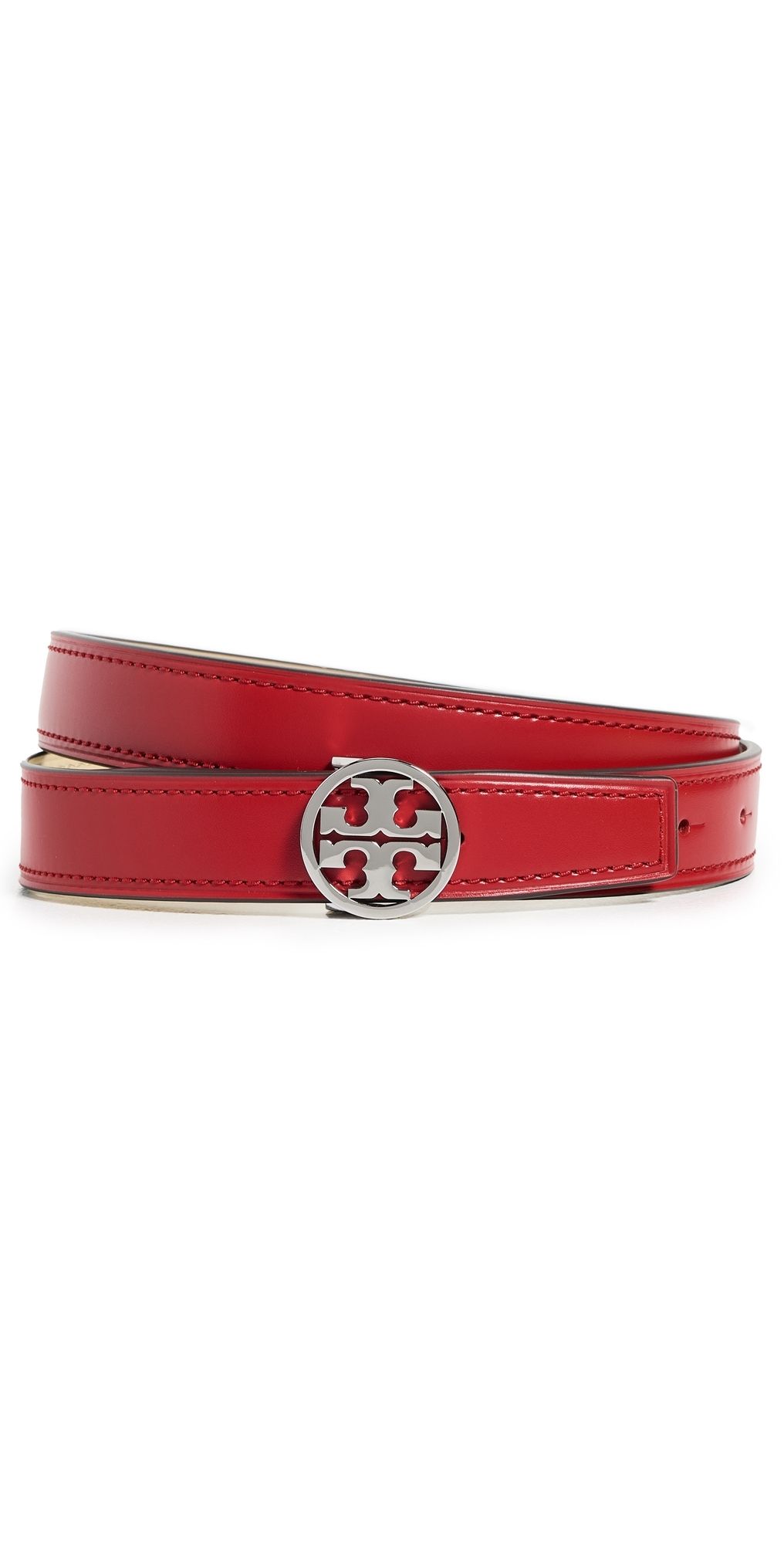 Tory Burch Miller Smooth Reversible Belt 1 Red Sky/Praline/Silver XS