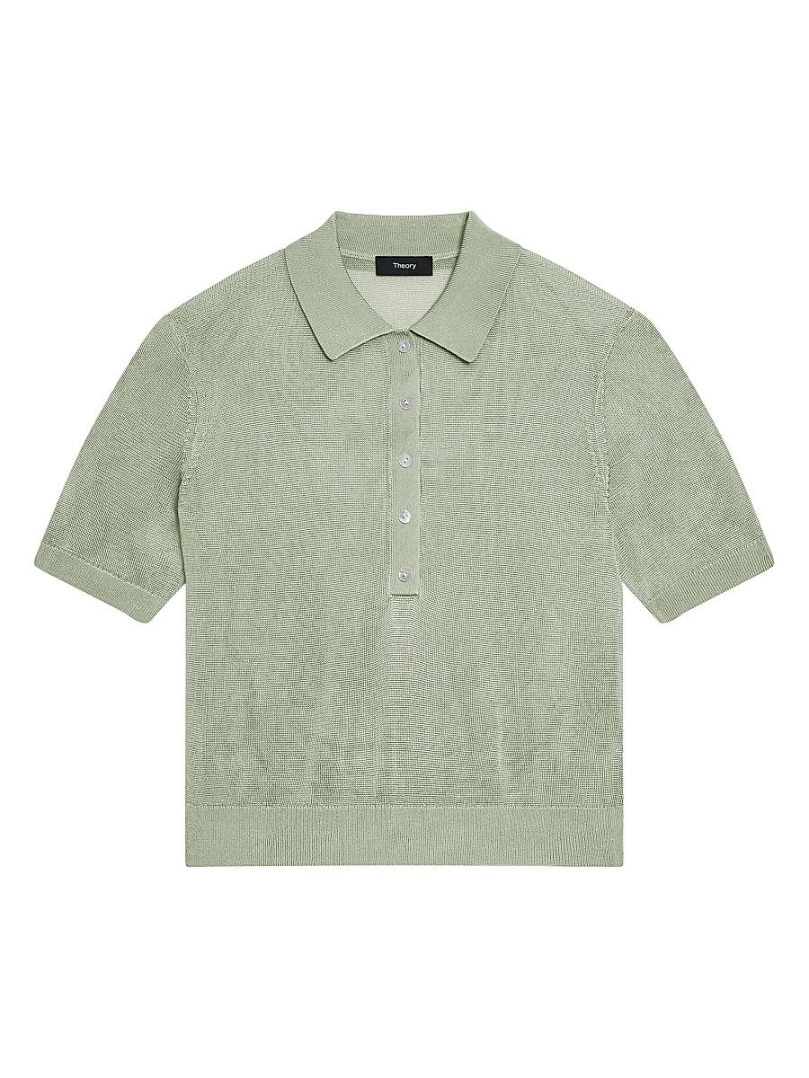 Women's Sheer Knit Polo Shirt - Delicate Green - Size Large