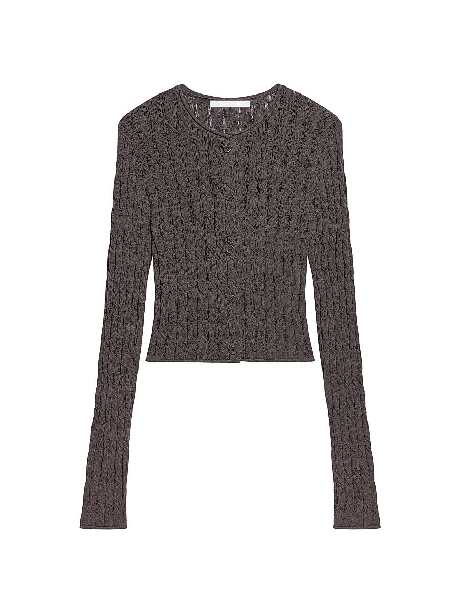 Women's Cable-Knit Crop Cardigan - Gravel - Size Large