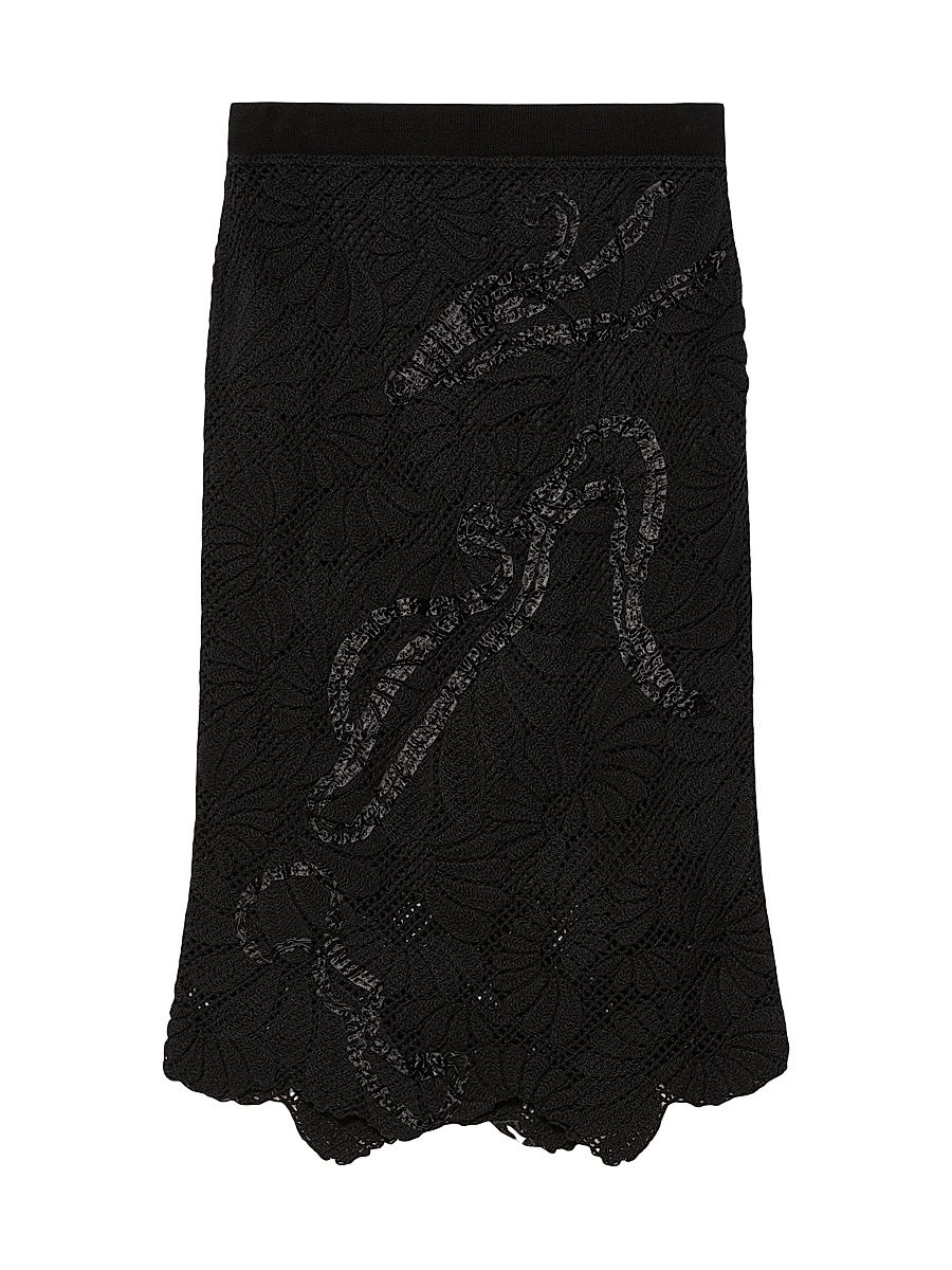 Women's Macramé Embroidered Skirt - Black - Size XL