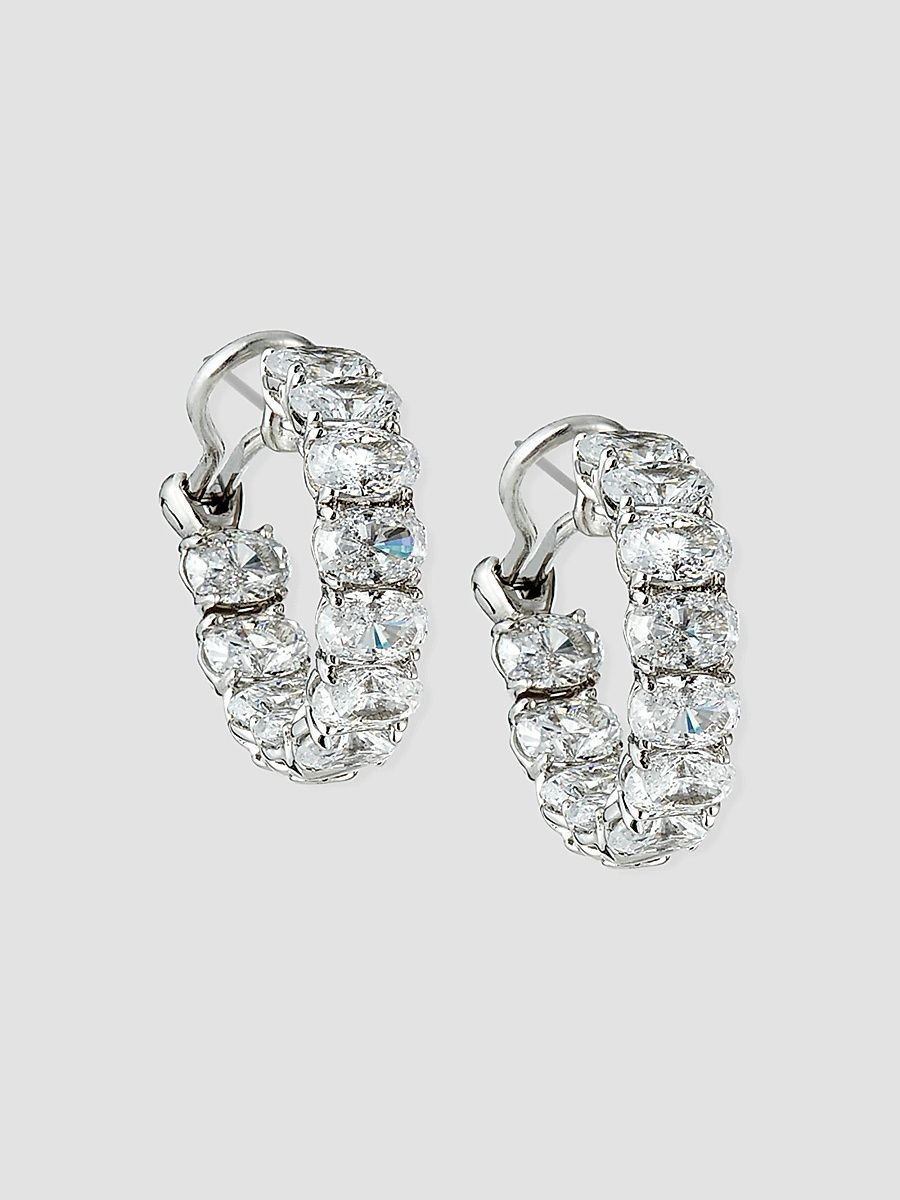 Women's Sterling Silver & Cubic Zirconia Hoop Earrings - White Gold