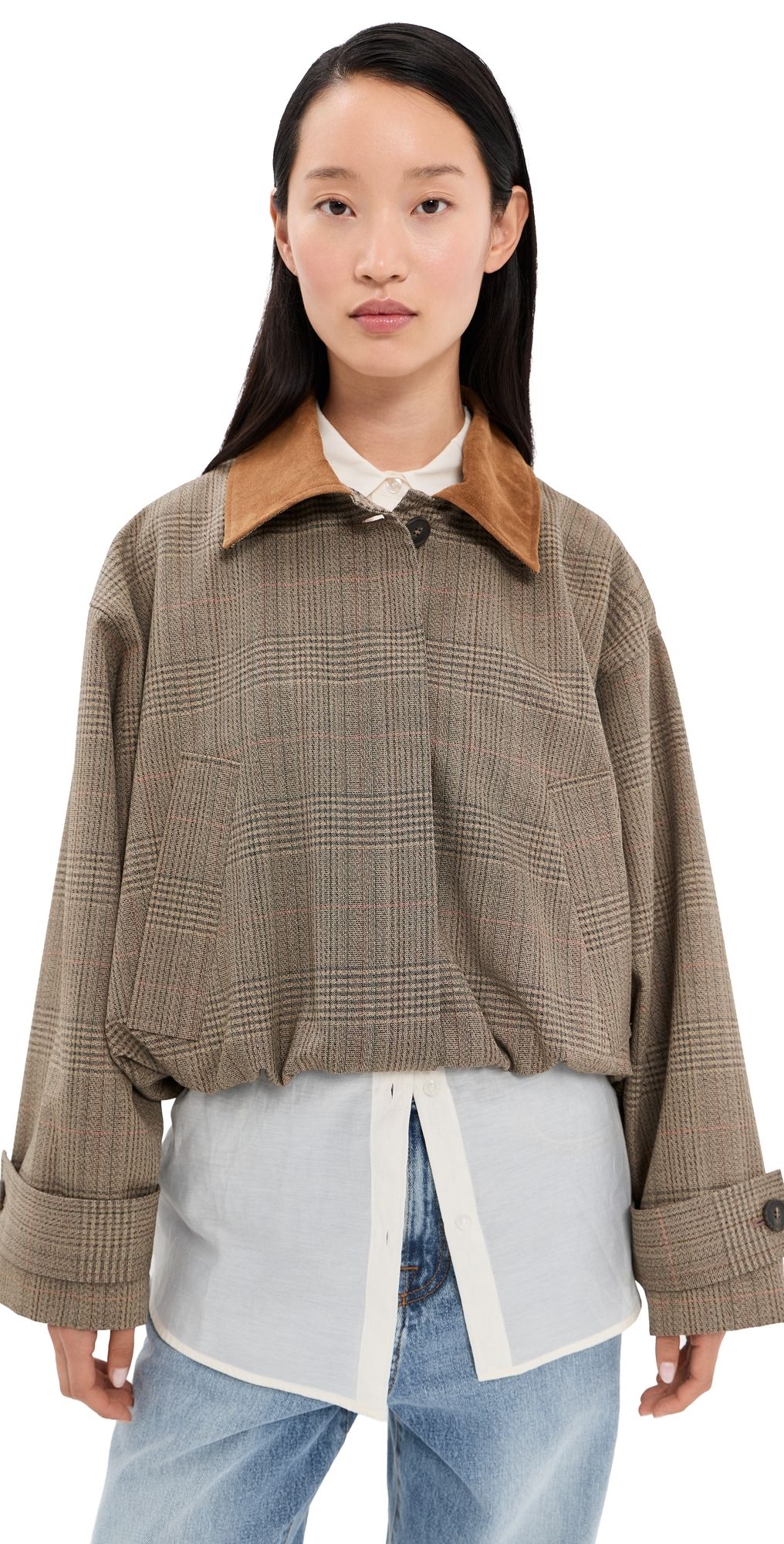 Róhe Suede Collar Blouson Jacket Prince of Wales 36