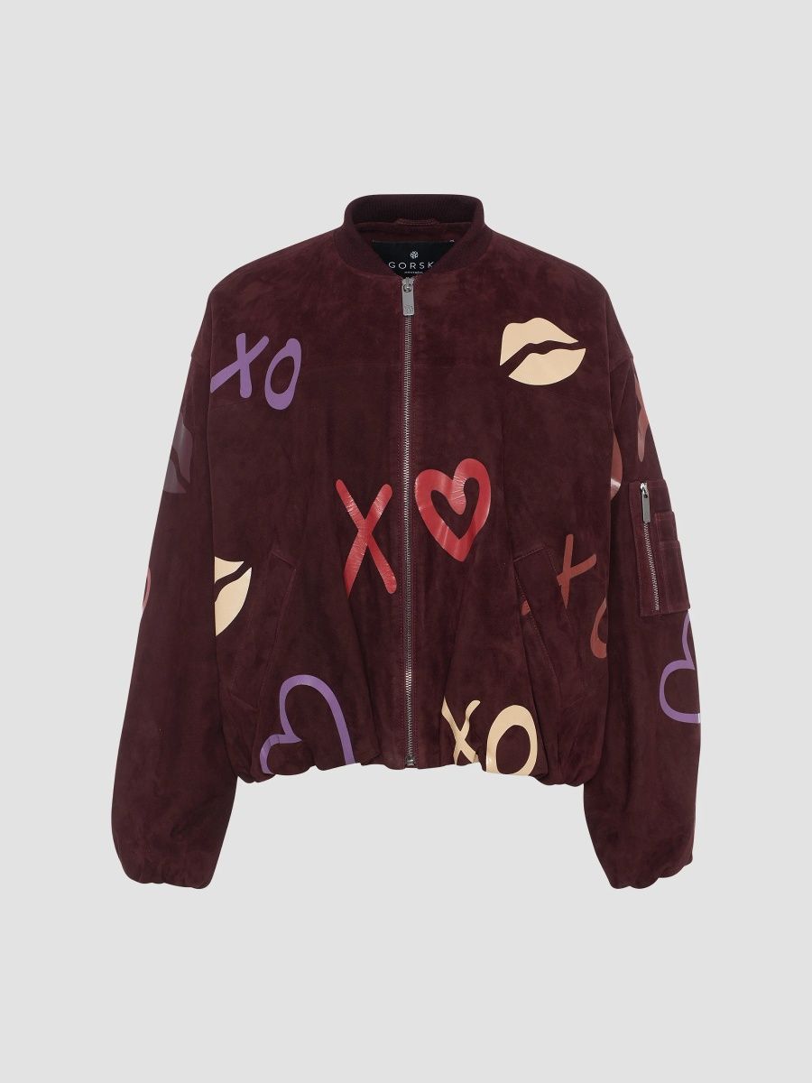 Gorski Women's Metis Suede Bomber Zip Jacket - Burgundy Xo Multi - Size Small