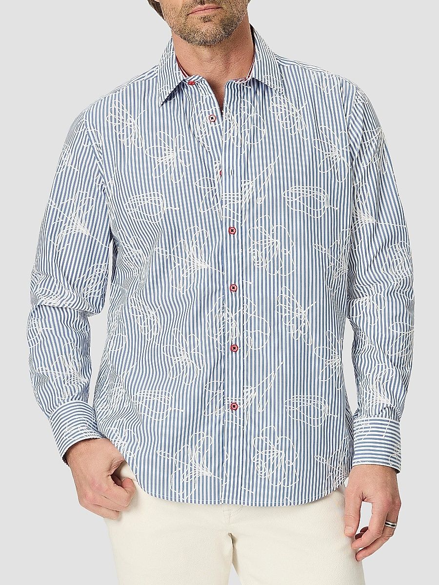 Men's Darien Floral Stretch-Cotton Shirt - True Blue - Size XXL