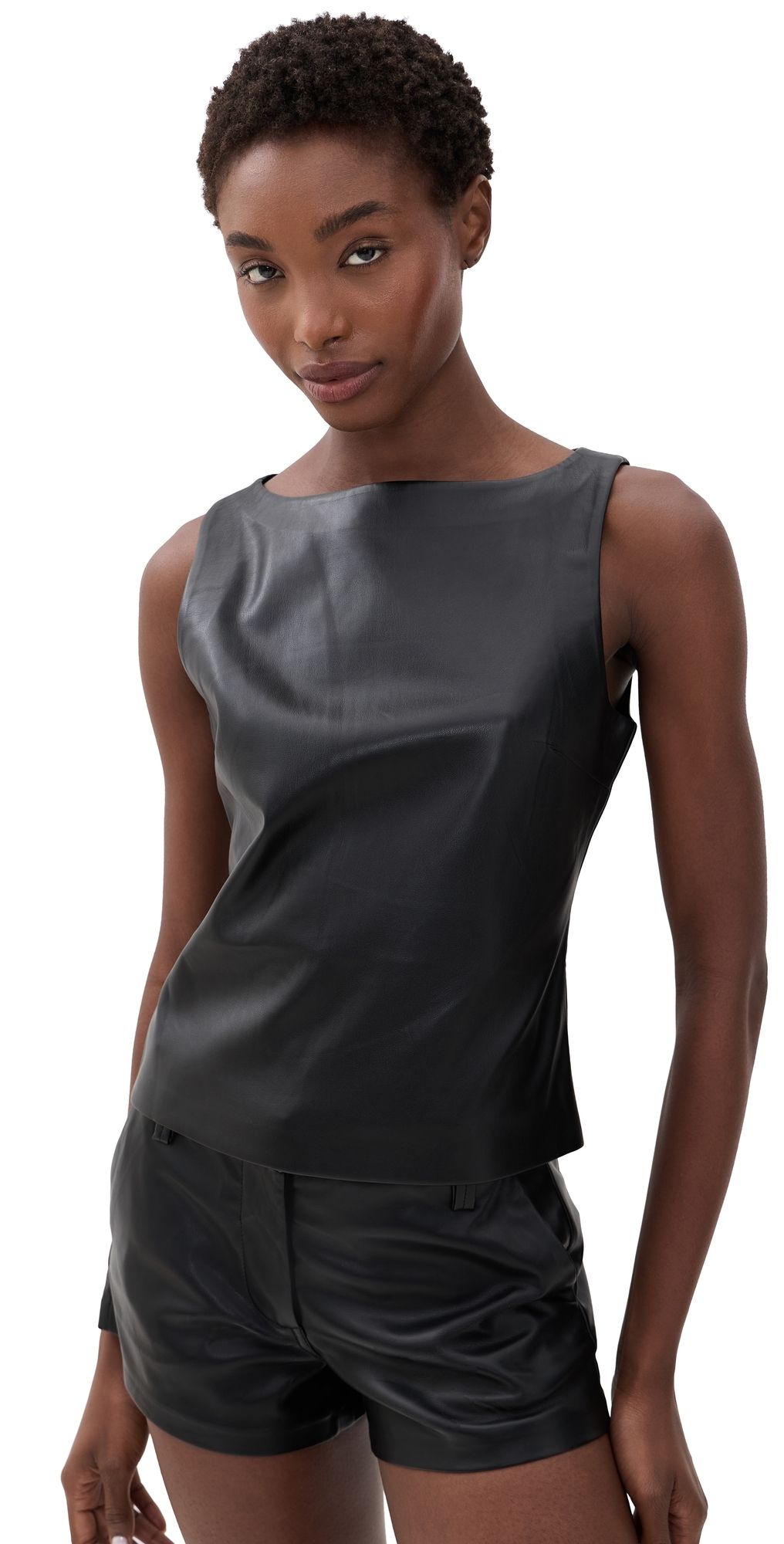 Joe's Jeans The Vegan Leather Boat Neck Tank Black S