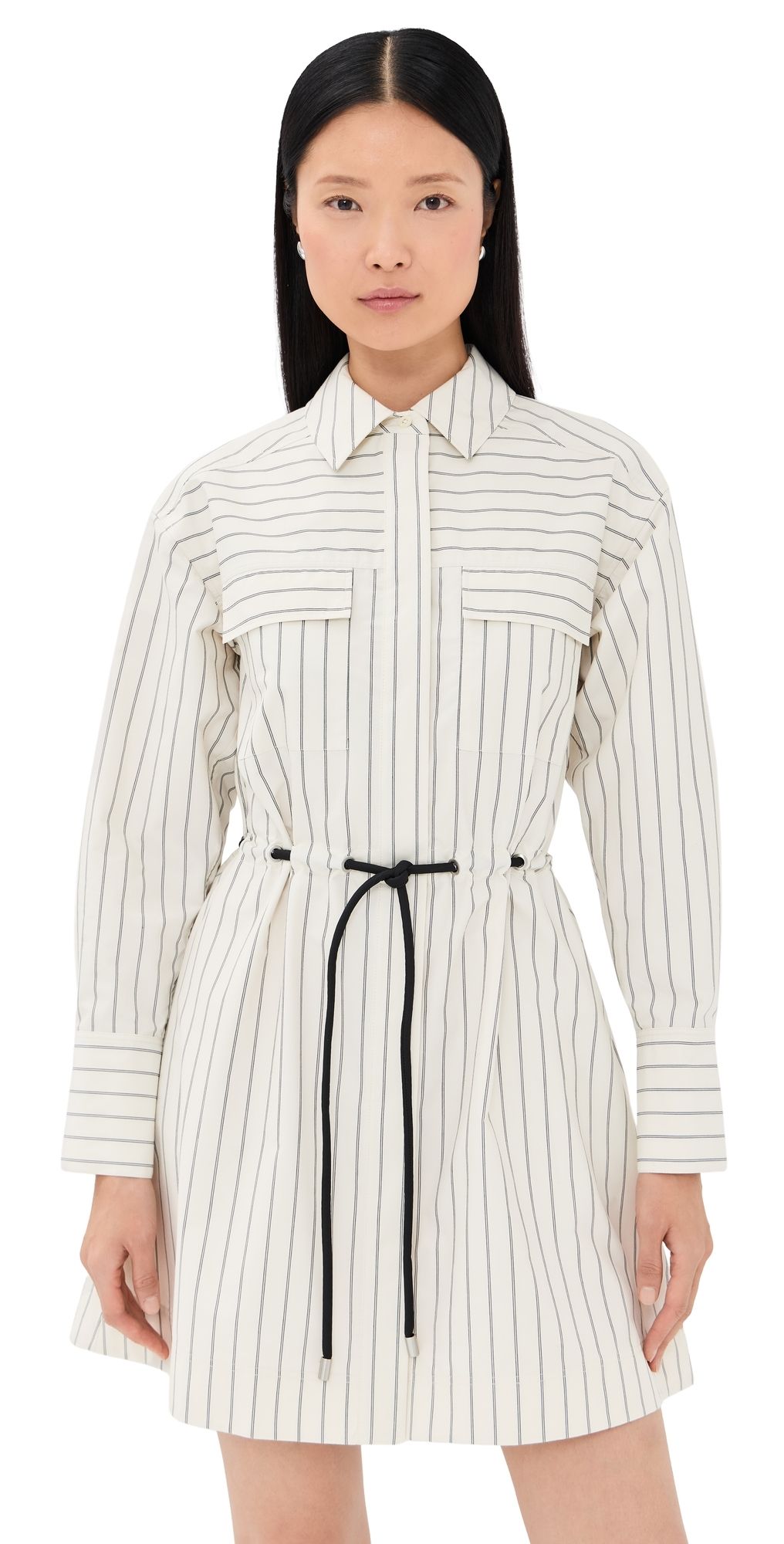 3.1 Phillip Lim Long Sleeve Belted Shirt Dress Cream Multi 0