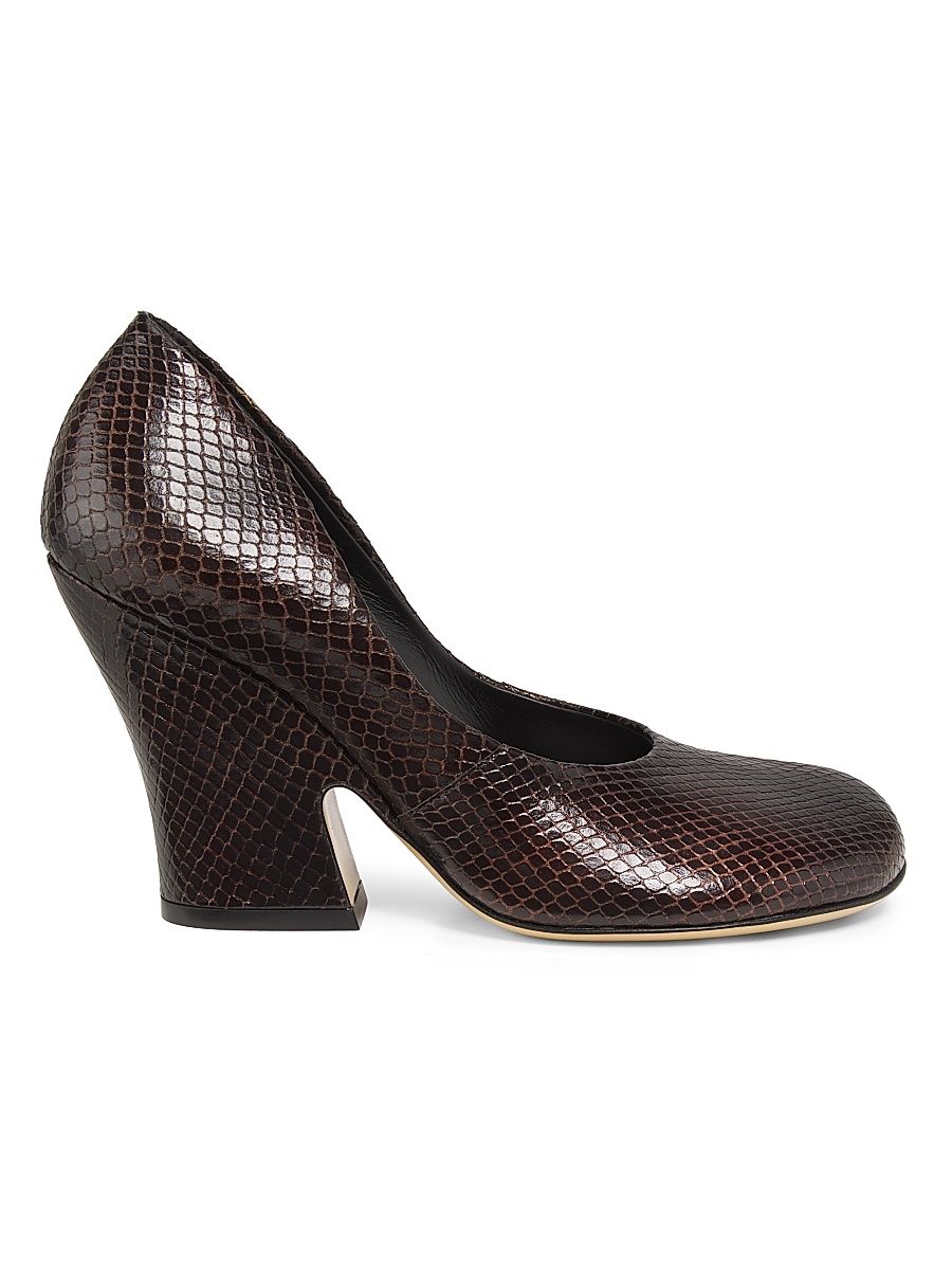 Women's Snakeskin-Embossed Leather Pumps - Dark Brown - Size 10.5