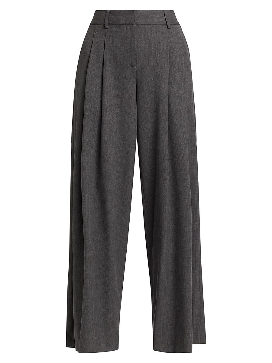 Women's New Didi Wide-Leg Wool Trousers - Medium Heather Grey - Size 12