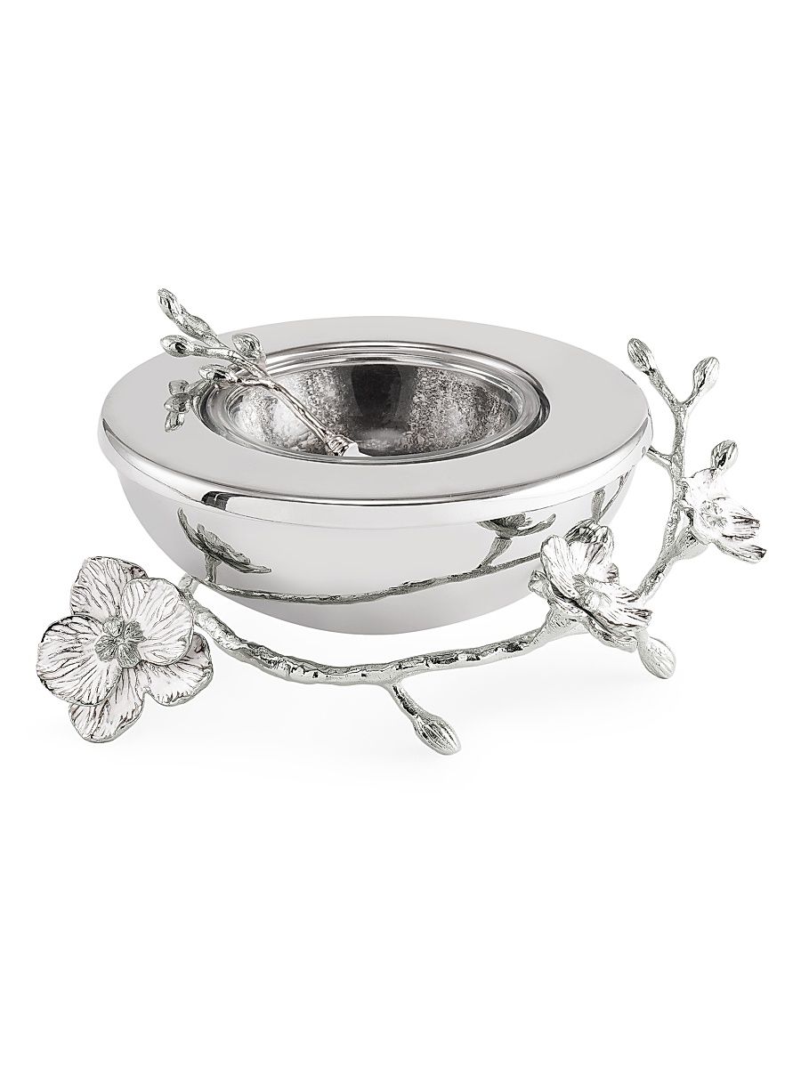 Silver Orchid Caviar Dish & Spoon