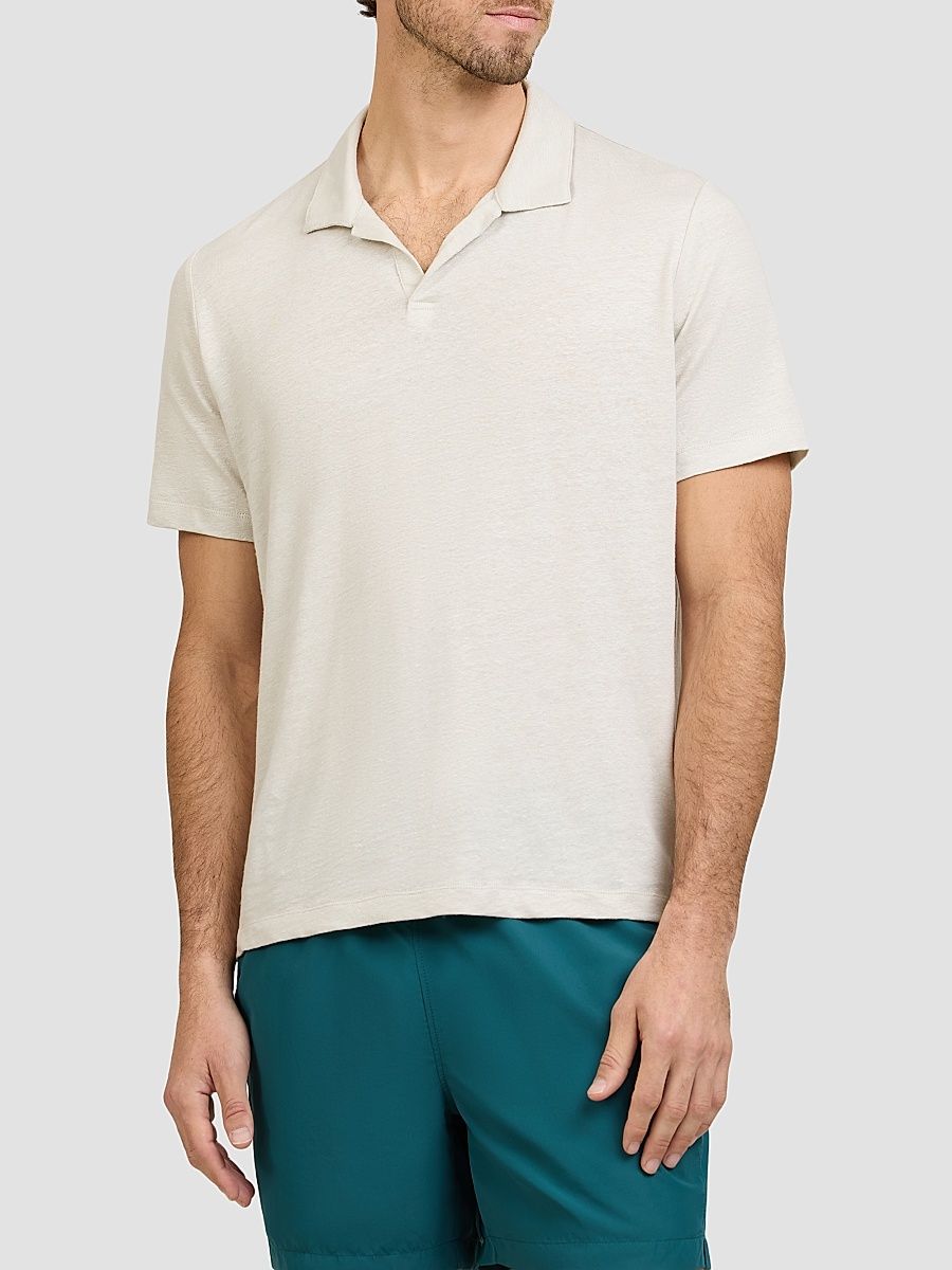 Men's Shaun Stretch-Linen Polo Shirt - Ivory - Size XXL