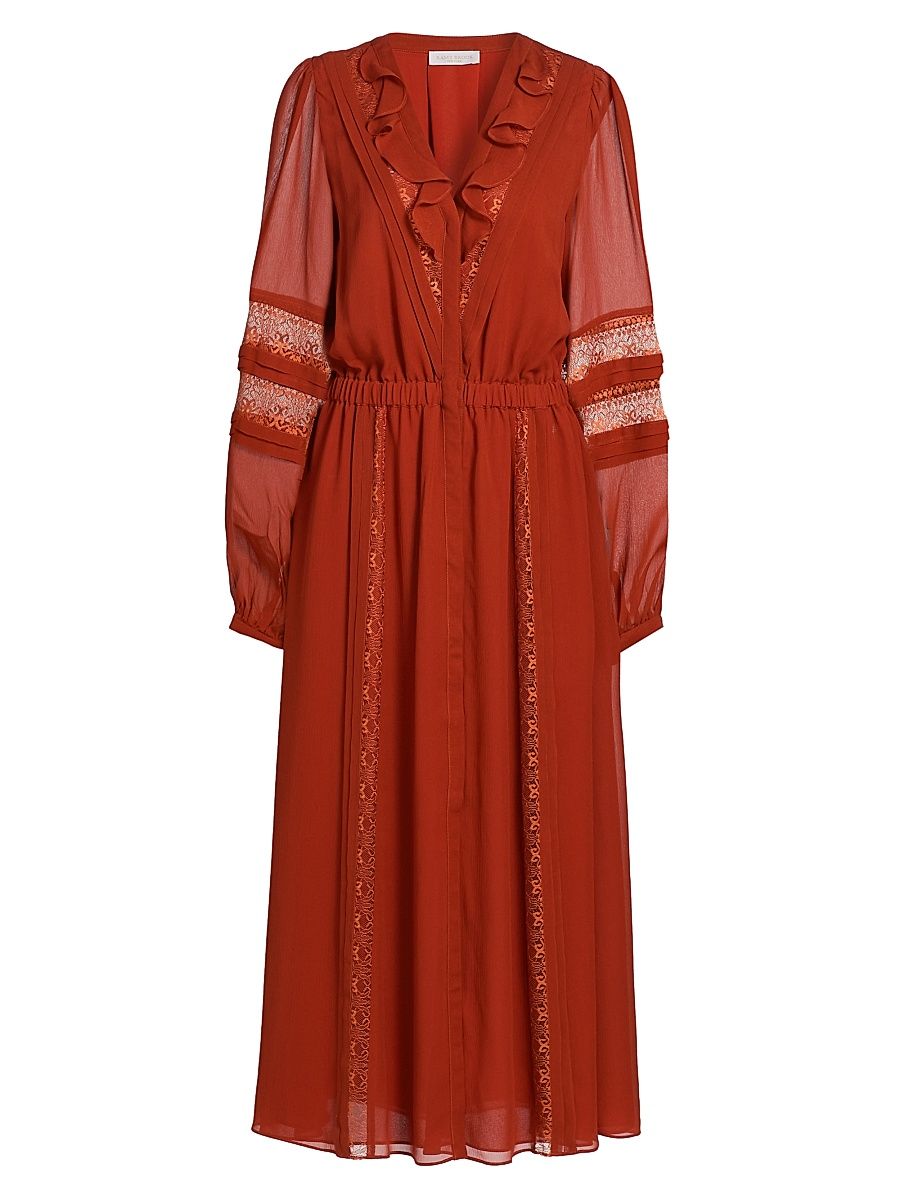 Women's Connie Silk & Lace Dress - Amber - Size Large