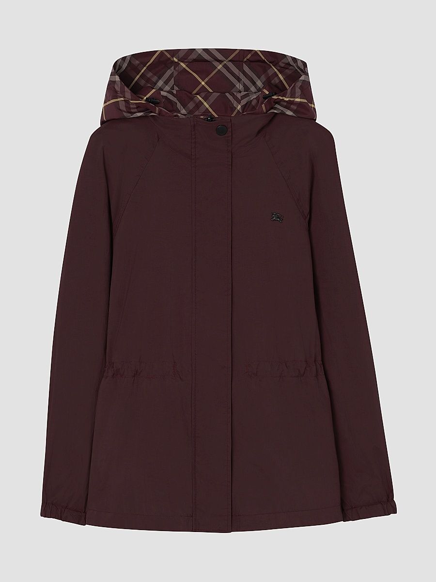 Women's Shifford Reversible Check Nylon Hooded Jacket - Vineyard Red - Size XXS