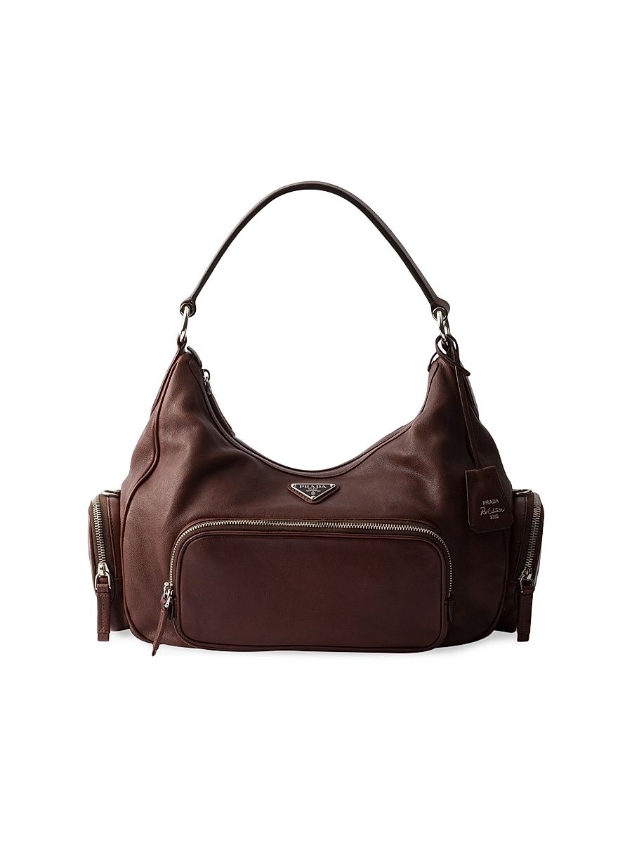 Women's Medium Washed Leather Shoulder Bag - Brown