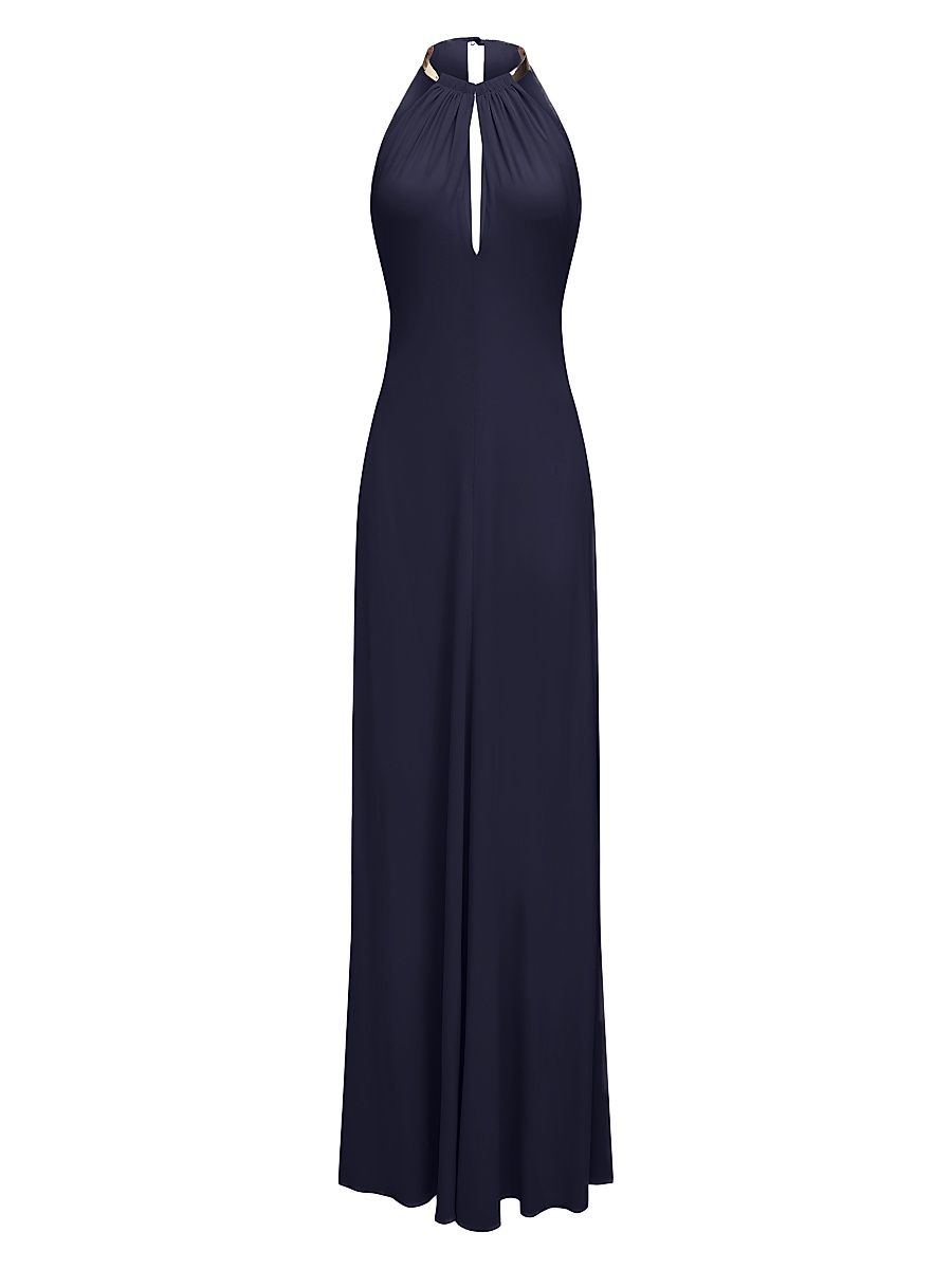 Women's Oriana Jersey Halterneck Gown - Navy - Size 14