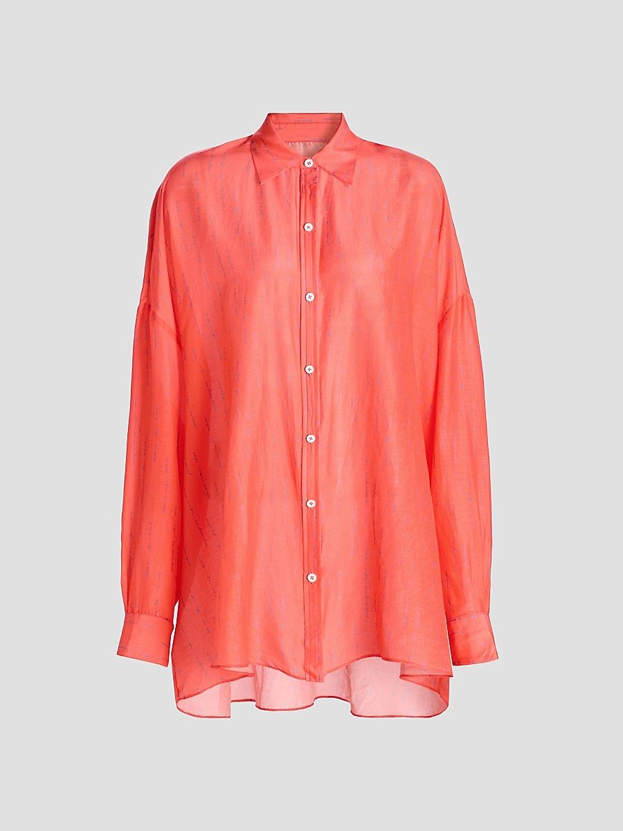 Women's Joue Avec Moi Print Cotton-Blend Oversized Shirt - Pamplemousse - Size Large