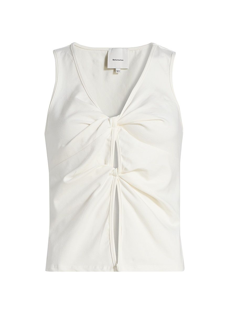 Women's Tefi Sleeveless Stretch-Cotton Top - Fior Di Latte - Size Small