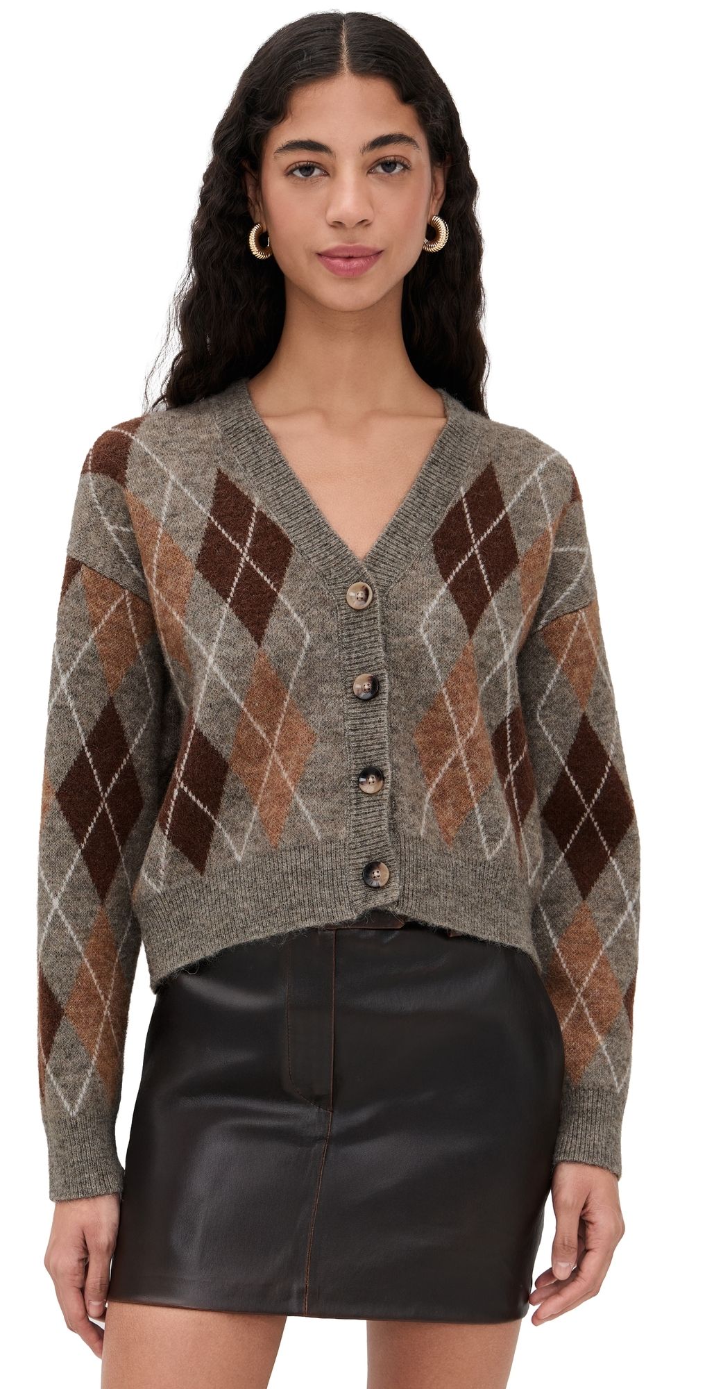 ASTR the Label Ashtyn Cardigan Brown Argyle M
