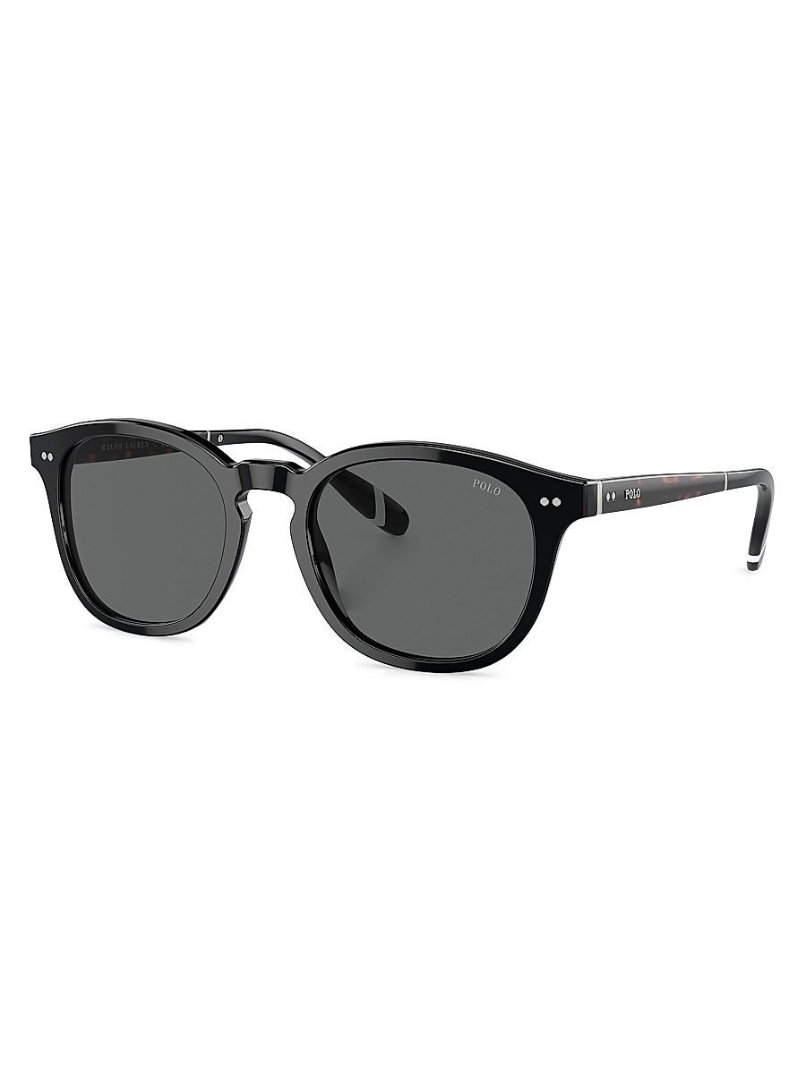 Men's 52MM Round Sunglasses - Shiny Black