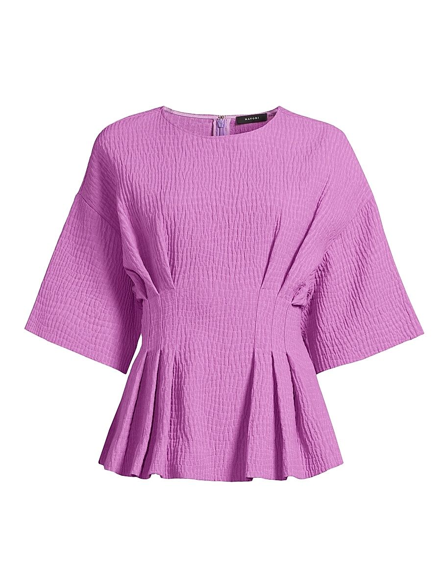 Women's Crinkle Pleated Cotton Top - Wild Pink - Size 16