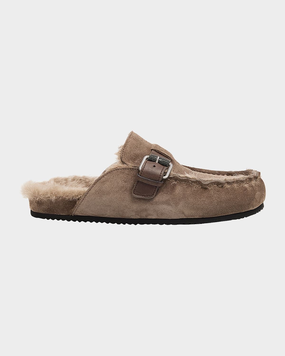 Suede Shearling-Lined Mules