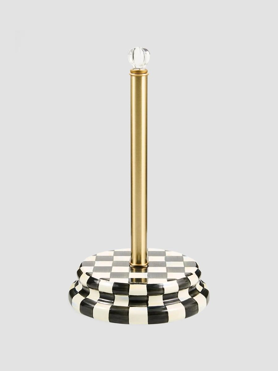 MacKenzie-Childs Courtly Check Stainless Steel & Glass Paper Towel Holder
