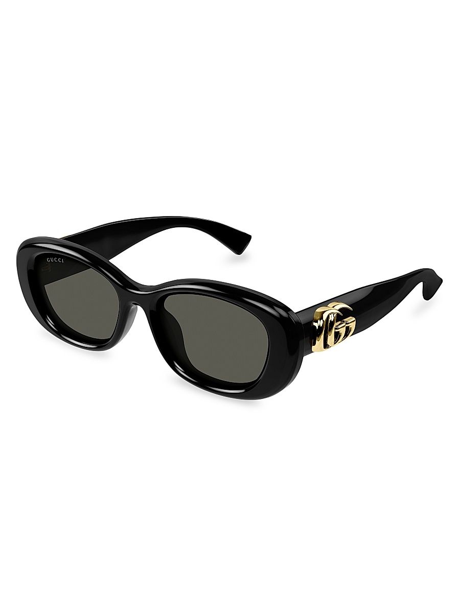 Women's GG Bag 53MM Oval Sunglasses - Black Gold Black