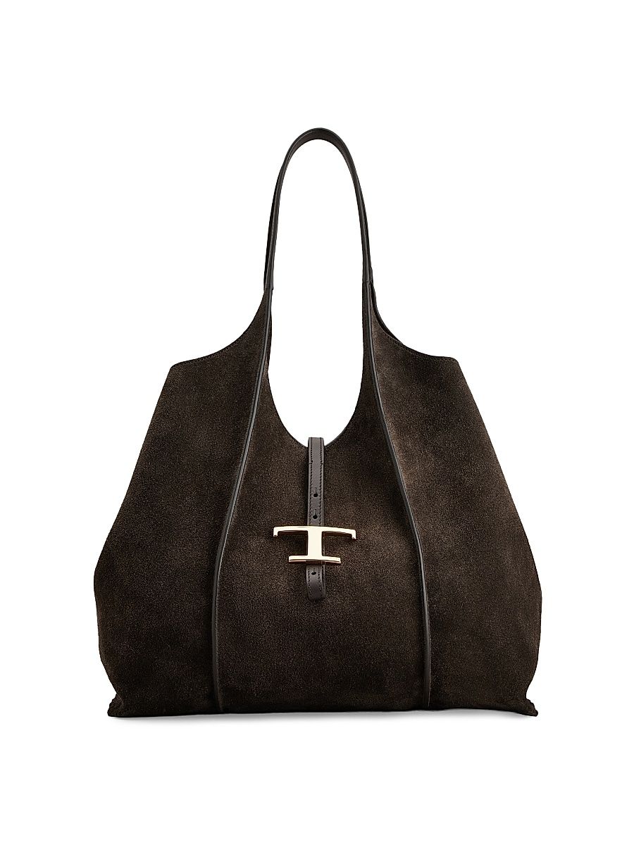 Women's Medium Suede Shopping Tote Bag - Palissandro