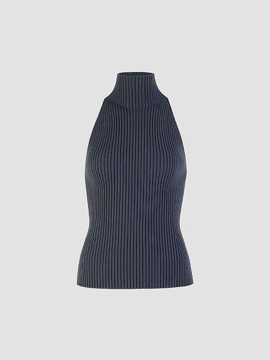 ALAÏA Women's Rib-Knit Turtleneck Top - Gris Bleu - Size 8