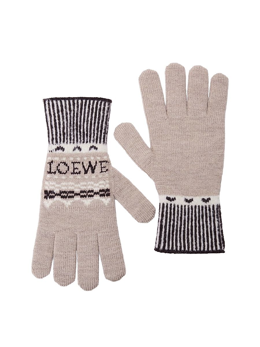 Women's Fair Isle-Inspired Logo Wool-Blend Gloves - Beige Multicolor