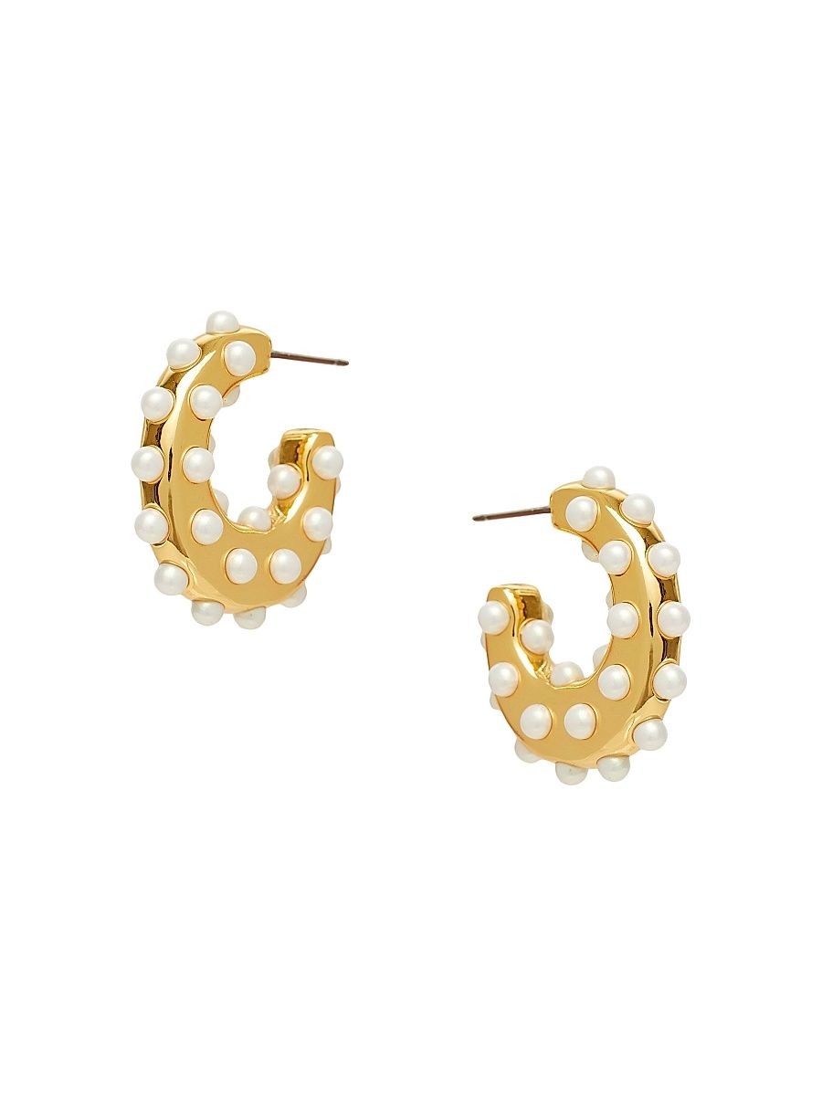 Women's Archer Mini Goldtone & Cabochon Hoop Earrings - Pearl