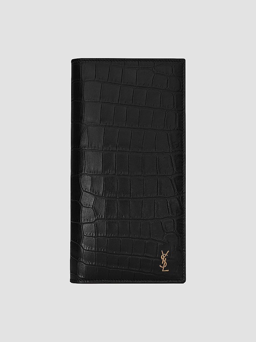Saint Laurent Men's Tiny Cassandre Wallet in Embossed Matte Leather - Black