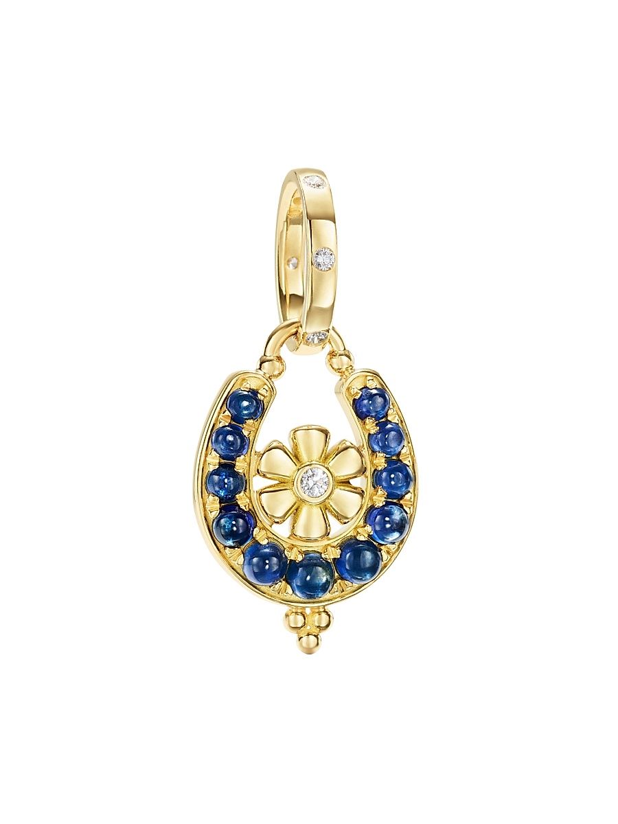 Women's Florence86 Horseshoe 18K Yellow Gold, Blue Sapphire & 0.12 TCW Diamond Pendant - Yellow Gold
