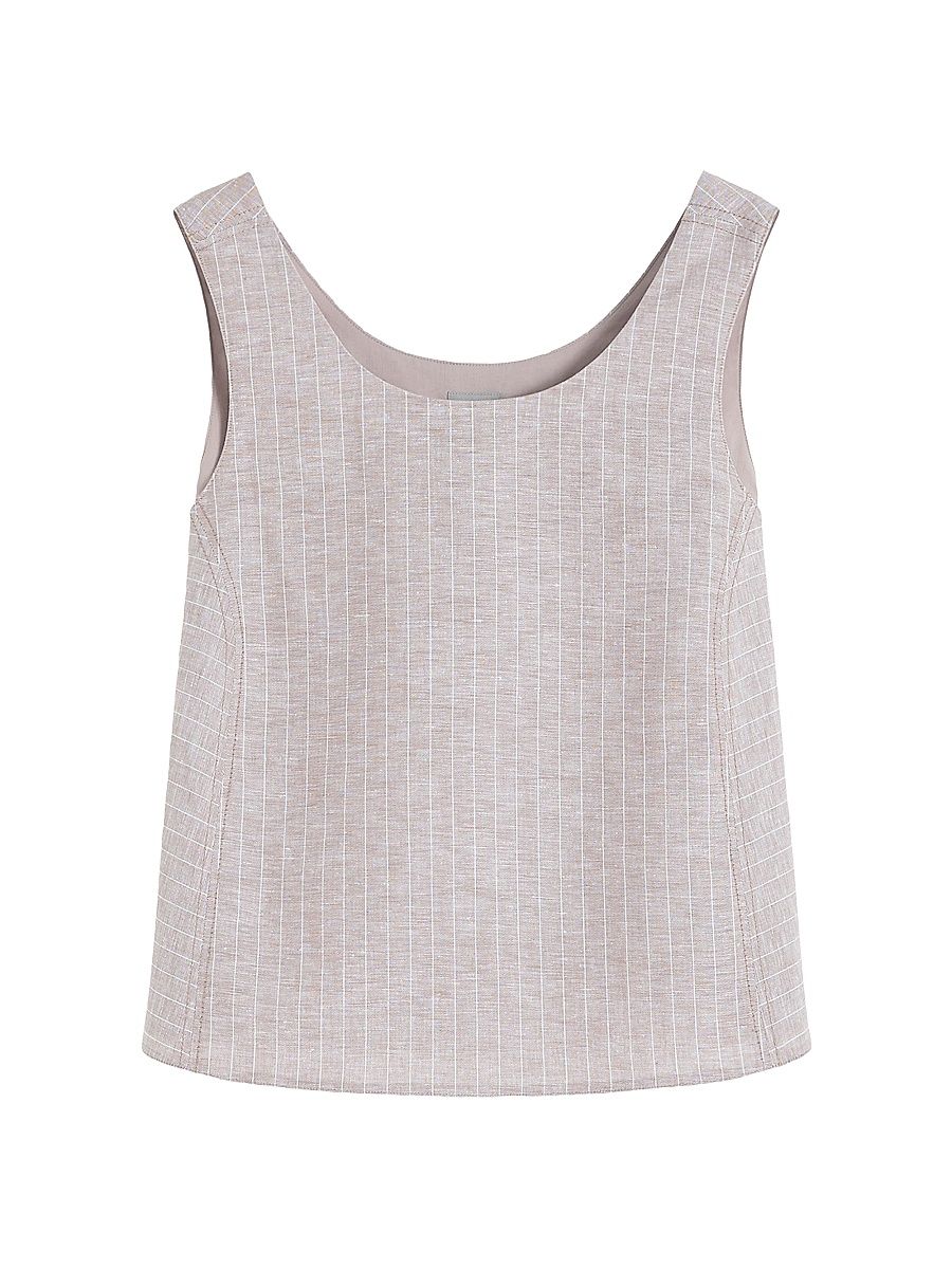 Women's Flared Cotton and Linen Canvas Top - Beige - Size 16