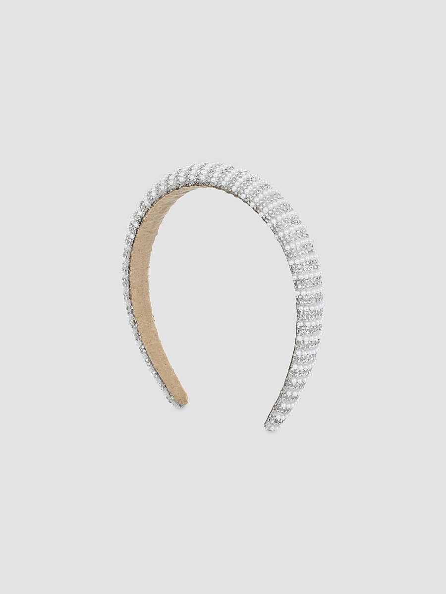 Rhinestone Padded Headband - Pearl
