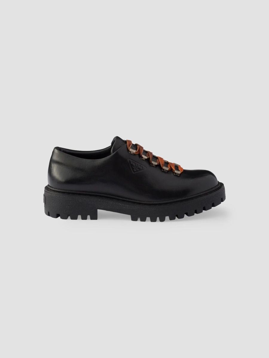 Prada Men's Aged Leather Lace-Up Shoes - Black - Size 6