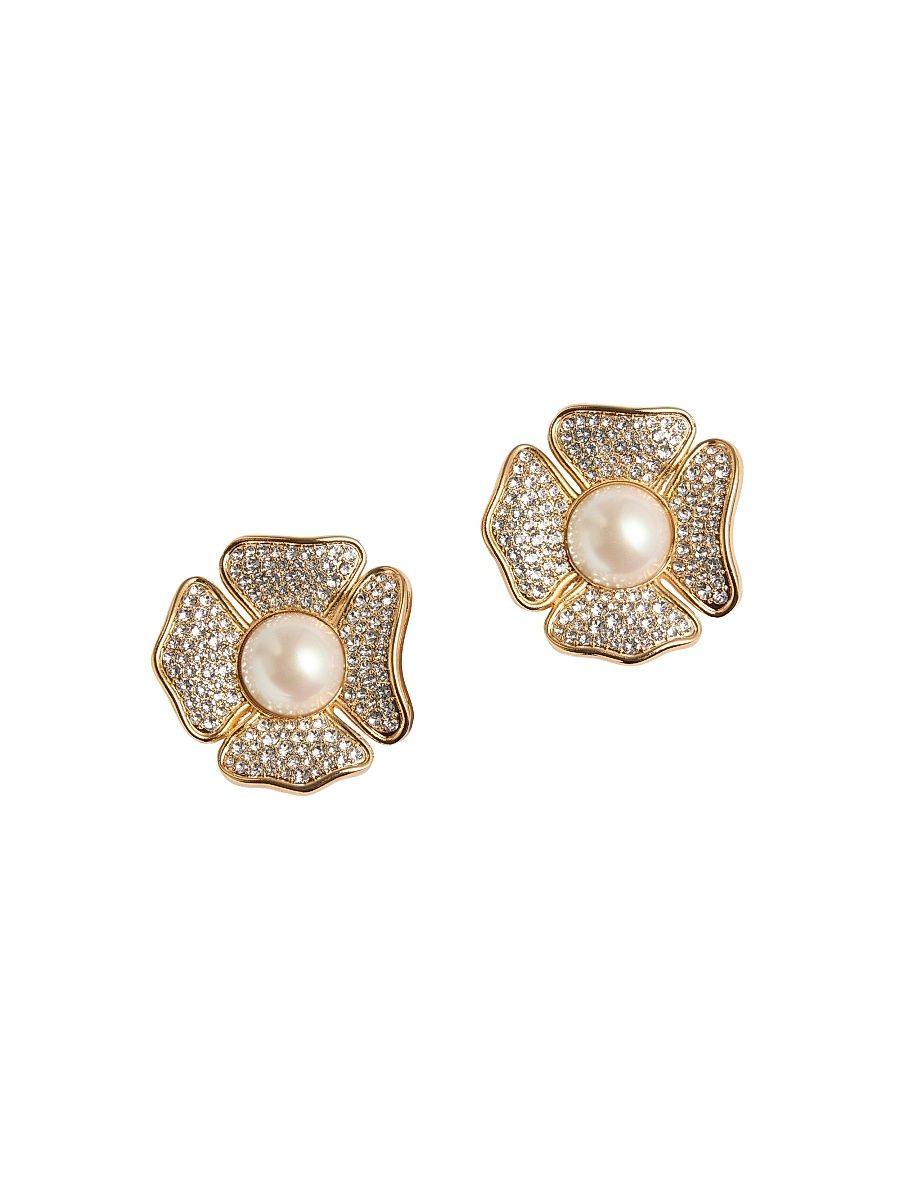 Women's San Fin Metal Earrings with Swarovski Crystals and Pearls - Gold
