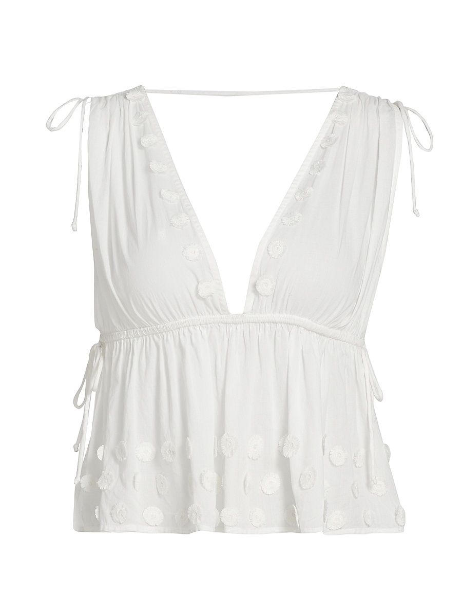 Women's Anya Plunging V-Neck Cotton Cover-Up Top - Pristine - Size Large