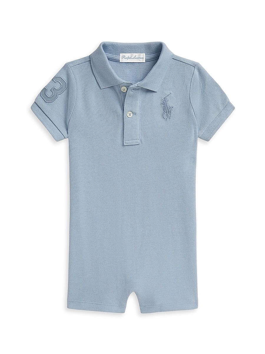Baby Boy's Pony Cotton Mesh Polo Shortall - Estate Blue - Size 9 Months