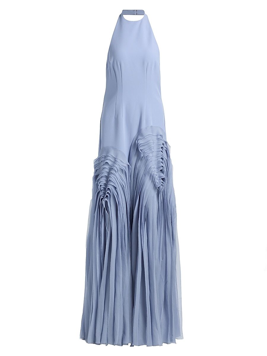 Women's Elani Pleated Halterneck Gown - Moonjelly Glow - Size 10