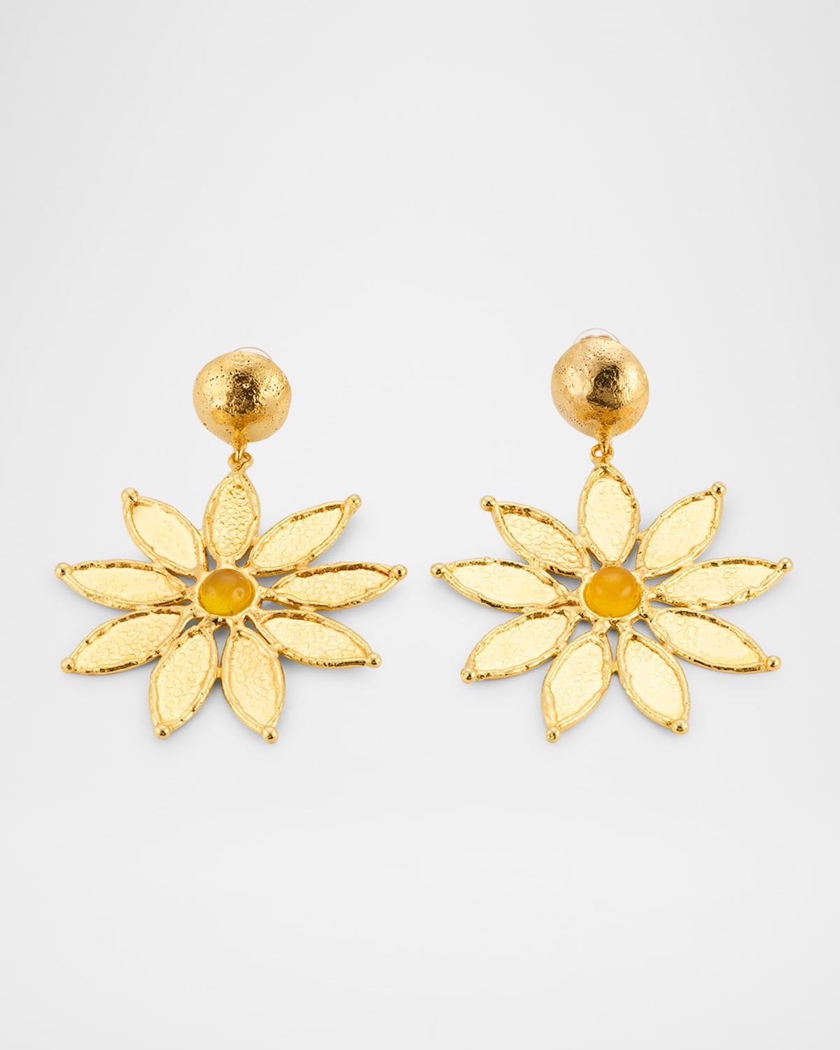 Yellow Onyx Flower Clip Earrings