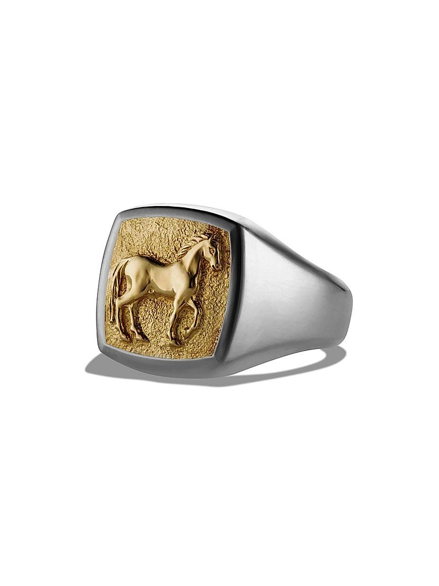 Men's Petrvs Horse Pinky Ring in Sterling Silver - Silver - Size 7.5