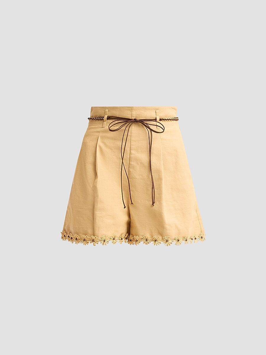Women's Mahon Flower Trim Shorts - Oatmeal - Size 10