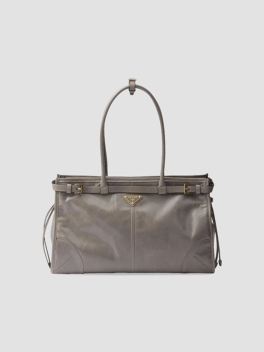 Prada Women's Bonnie Large Leather Top Handle Bag - Medium Grey
